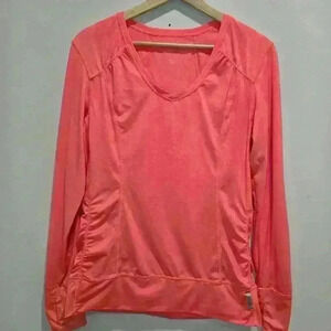 Tangerine Orange Ruched Long Sleeve Running Shirt Top Size M Activewear